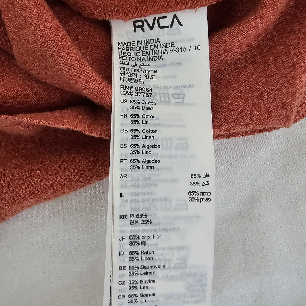 RVCA Amber Sleeveless Dress Women's Small  Blood Orange Linen Cotton Blend - Picture 4 of 6